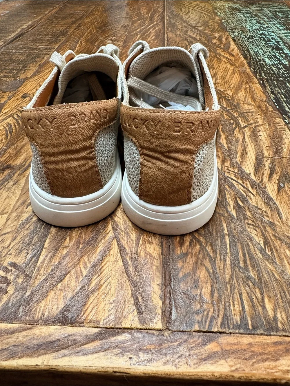 Lucky Brand Leighan Knit Mesh Lace-Up Comfortable Sneakers Neutral Beige Size 7